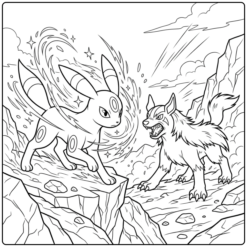 Exciting Umbreon Vs Mightyena Battle coloring page