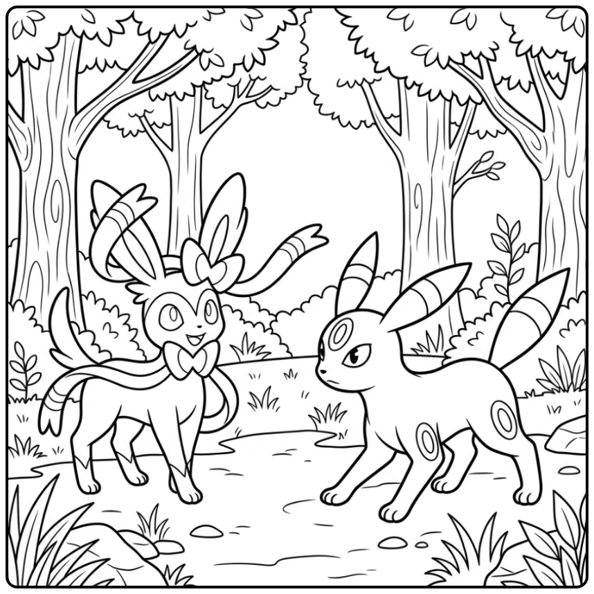 Exciting Umbreon Vs Sylveon Duel coloring page