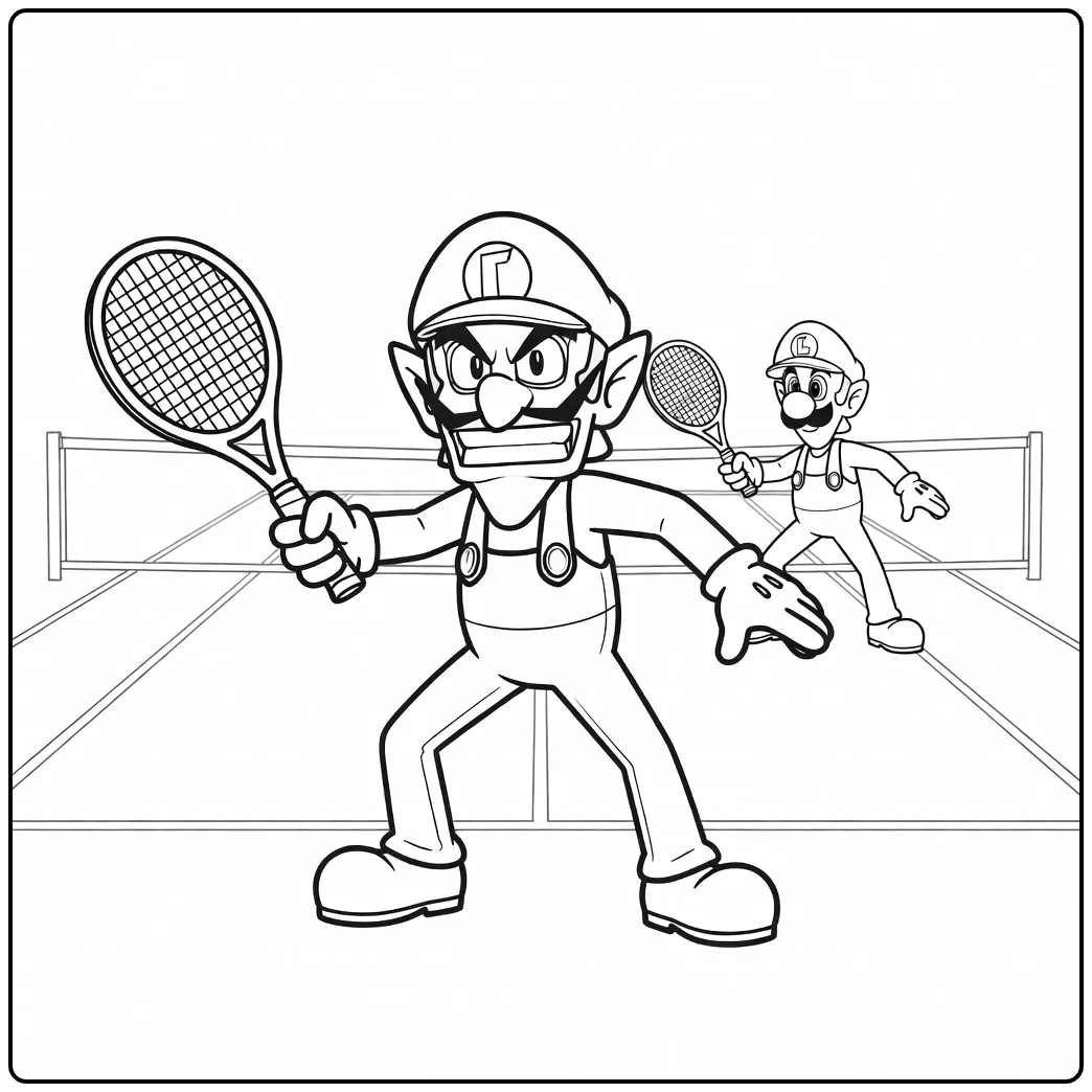 Exciting Waluigi Playing Tennis coloring page