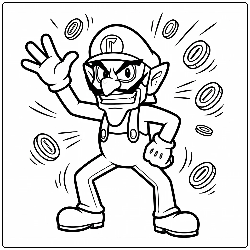 Exciting Waluigi for Children coloring page