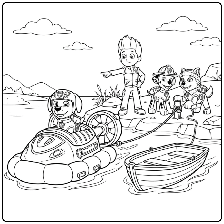 Exciting Paw Patrol Zuma Rescuing a Boat coloring page