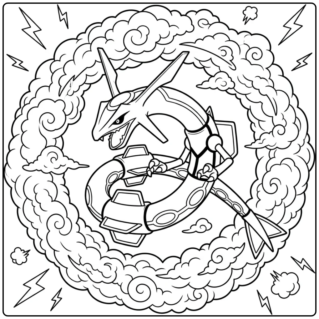 Spectacular Rayquaza in the Clouds coloring page