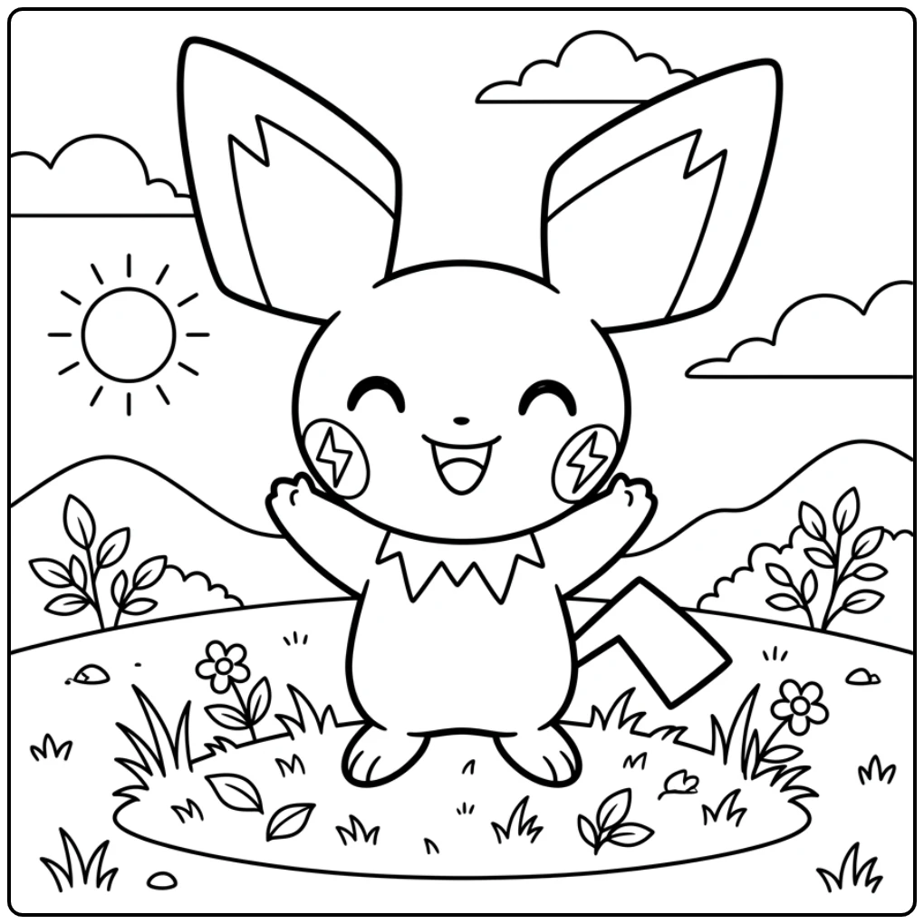Playful Pichu the Grass coloring page