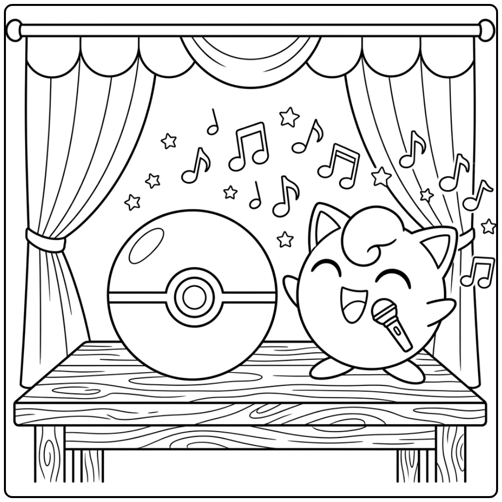 Playful Poke Ball Singing Jigglypuff coloring page