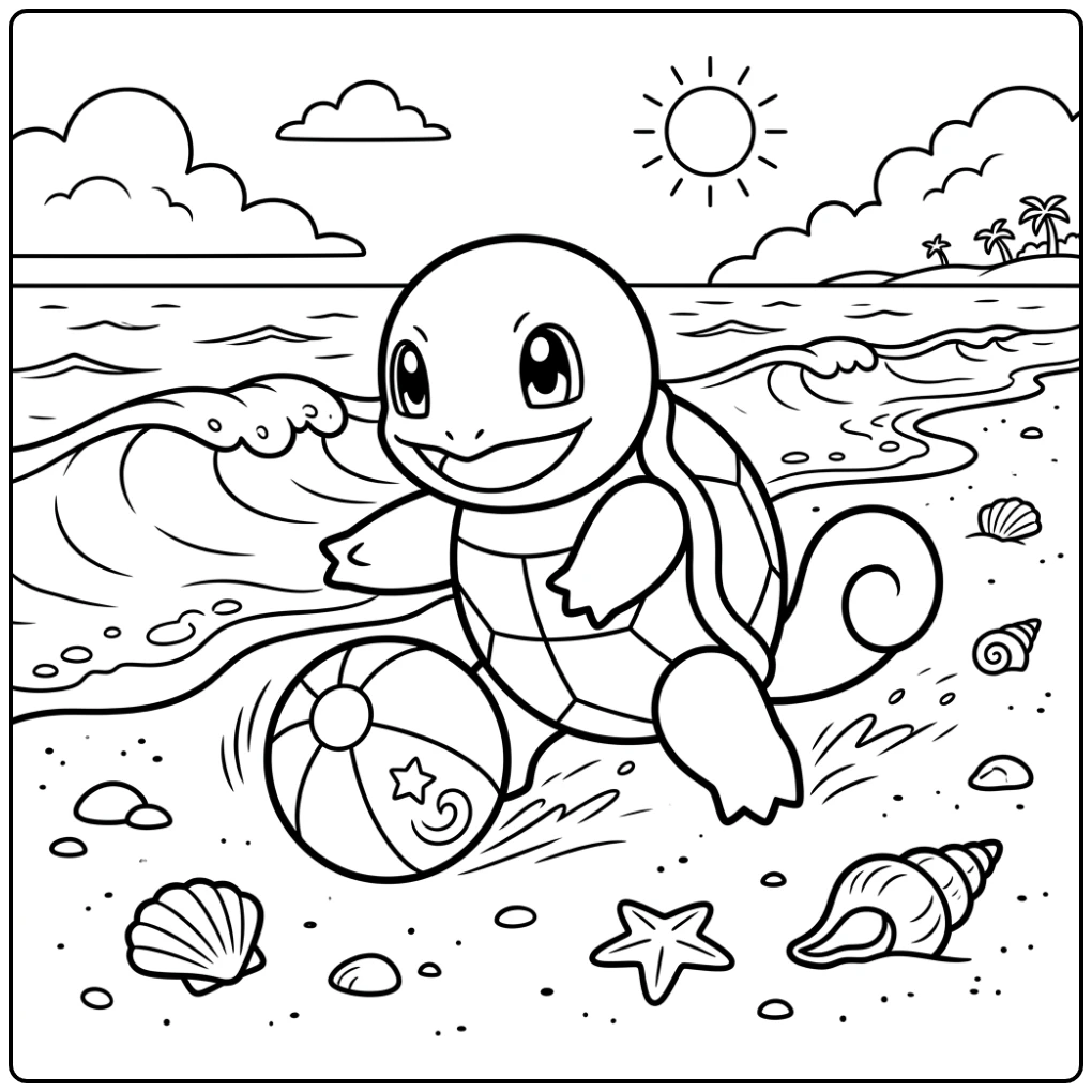Playful Squirtle Playing with Beach Ball coloring page