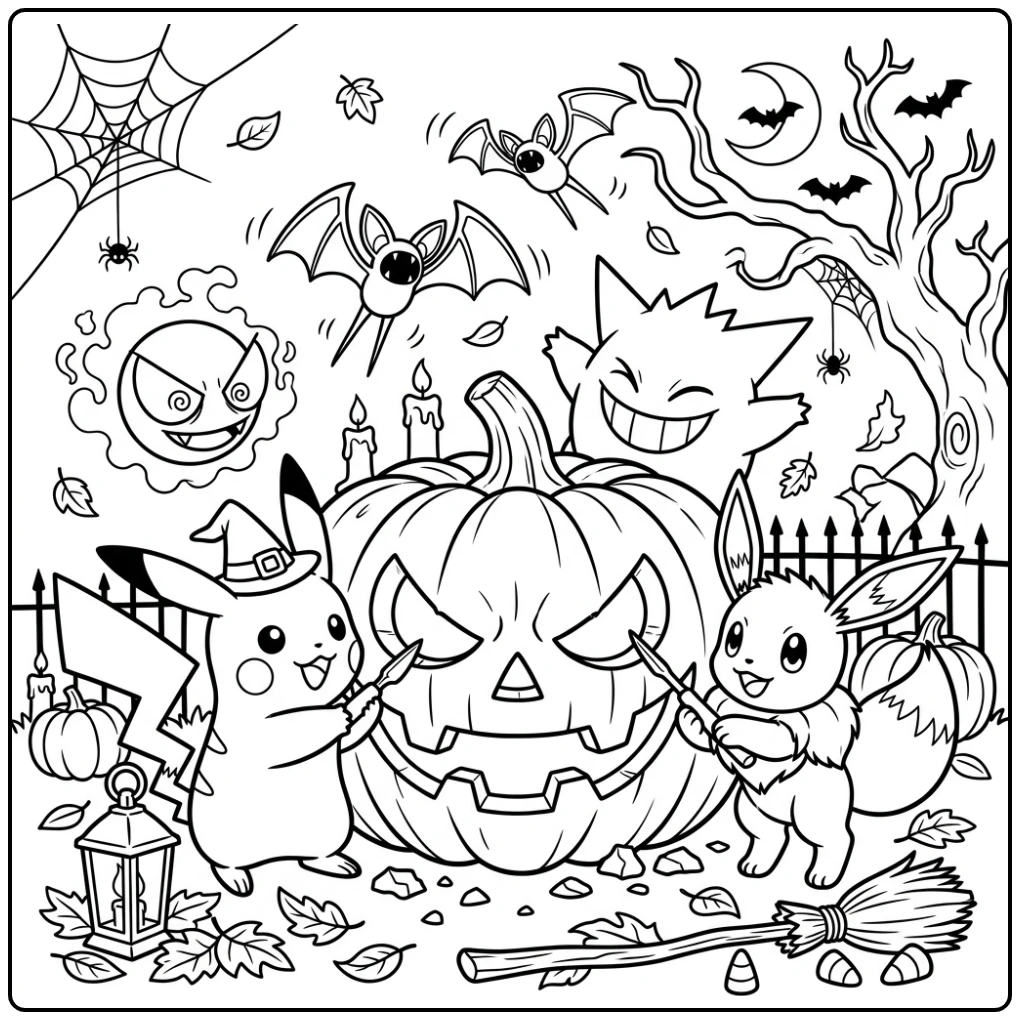 Spooky Halloween Pokemon Fun with Gengar coloring page