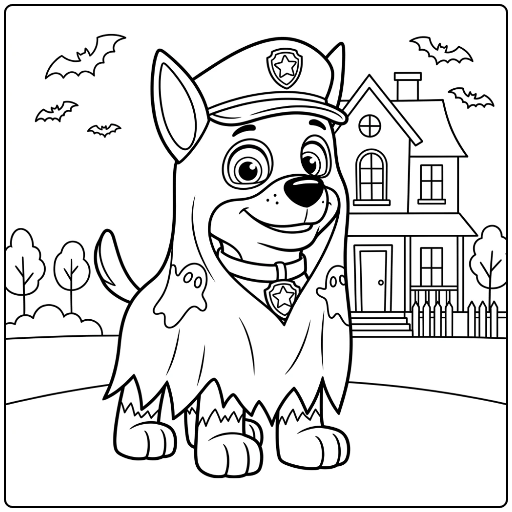 Ghostly Chase Your Paw Patrol Halloween Adventure coloring page