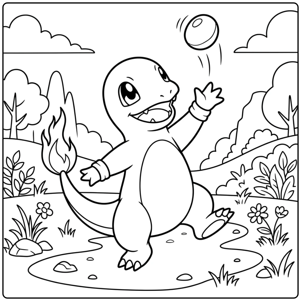 Sporty Charmander Ready to Catch coloring page