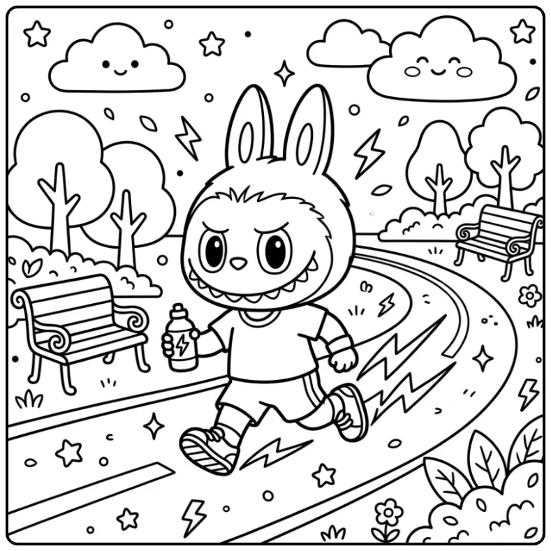 Sporty Labubu Big Into Energy in the Park coloring page
