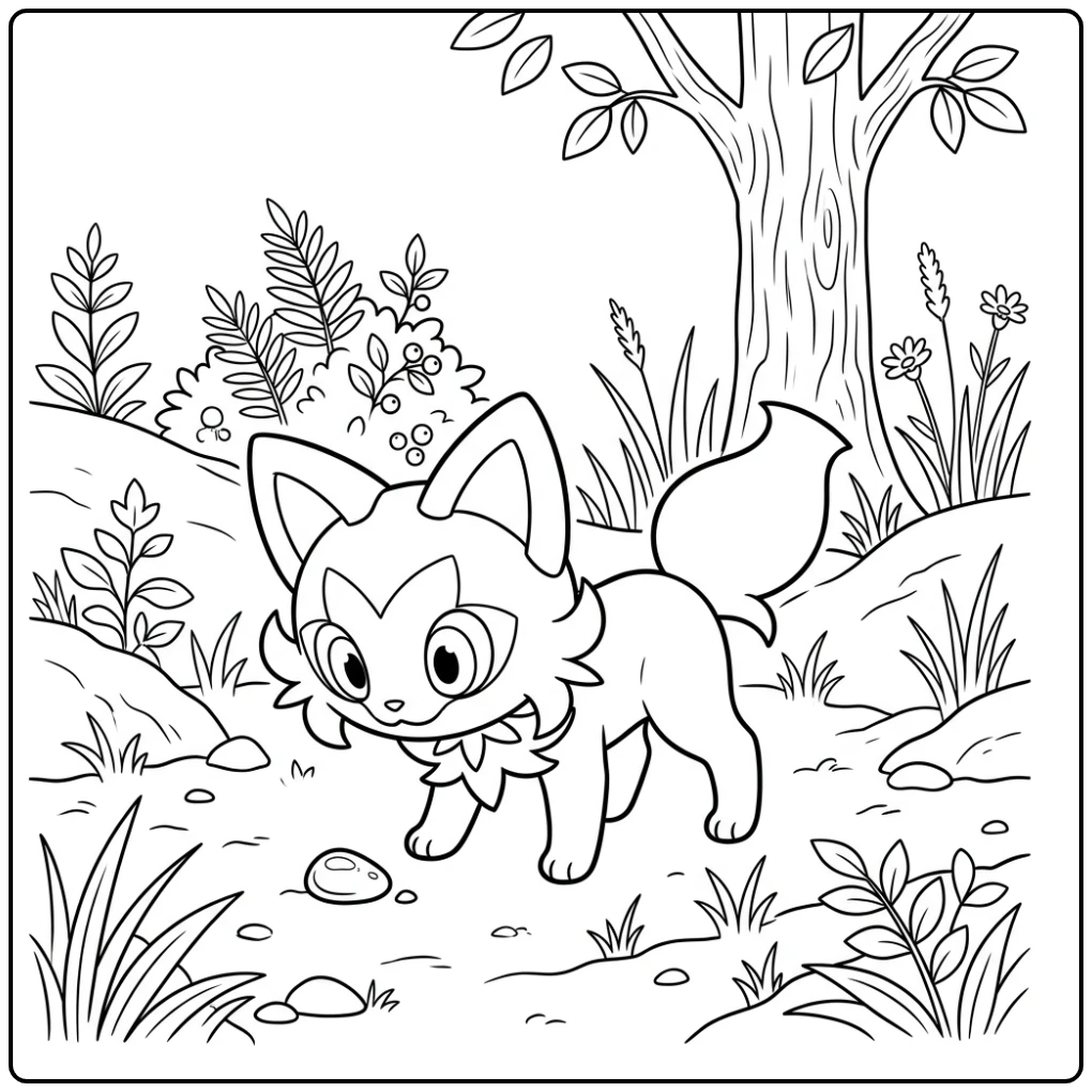 Pokemon Sprigatito with Shiny Small Rock coloring page
