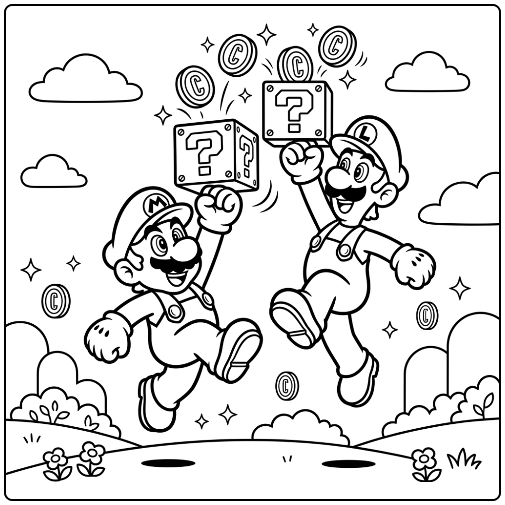 Jumping Brothers and Luigi Adventure Mario coloring page