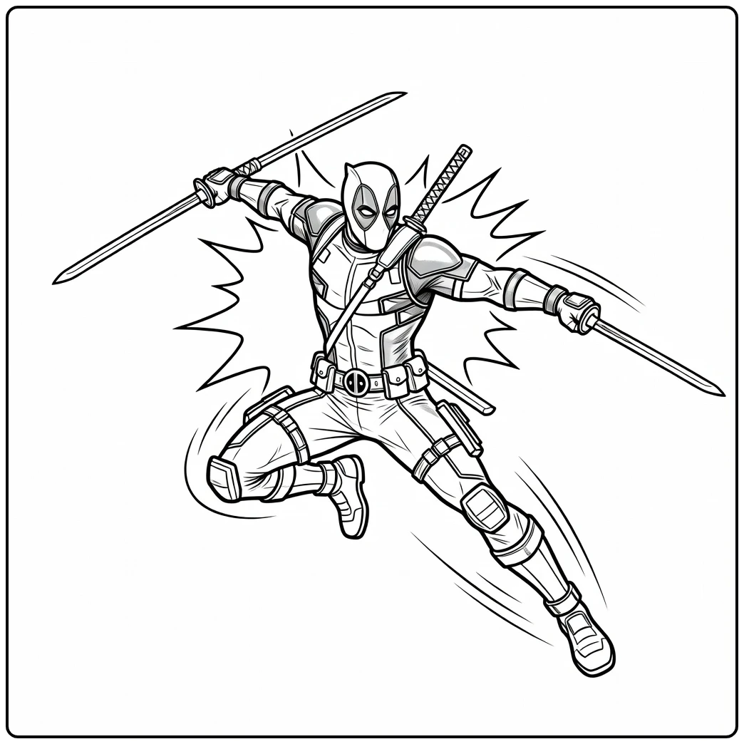 Jumping Deadpool for True Superheroes Fans coloring page