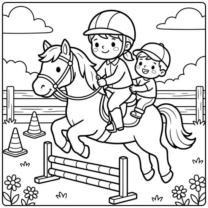 Jumping Horse with Rider in the Outdoor Arena coloring page