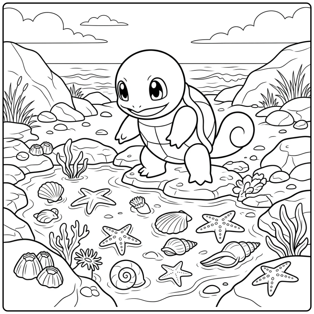 Squirtle Expedition in a Small Tide Pool coloring page