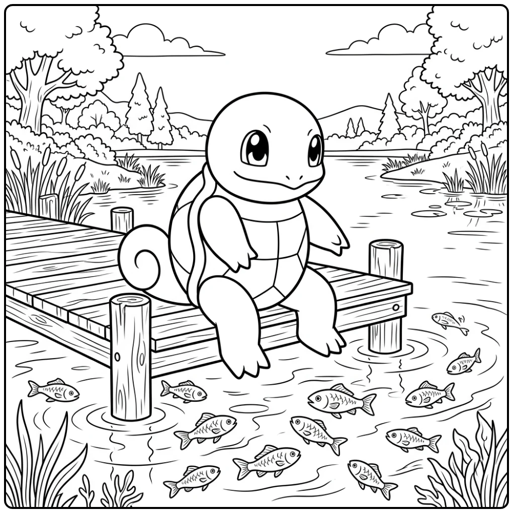 Squirtle Quiet Moment at the Water coloring page