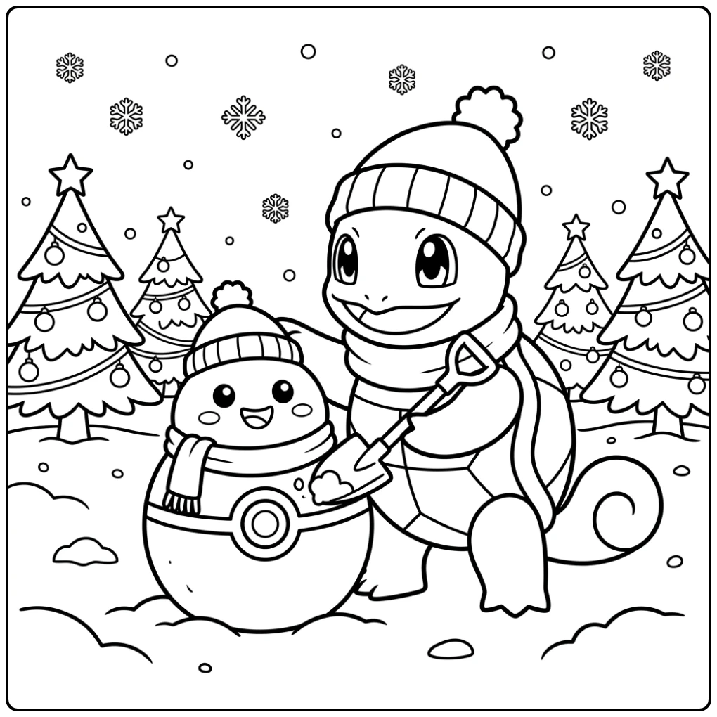 Squirtle's Winter Fun Pokemon Christmas Adventure coloring page
