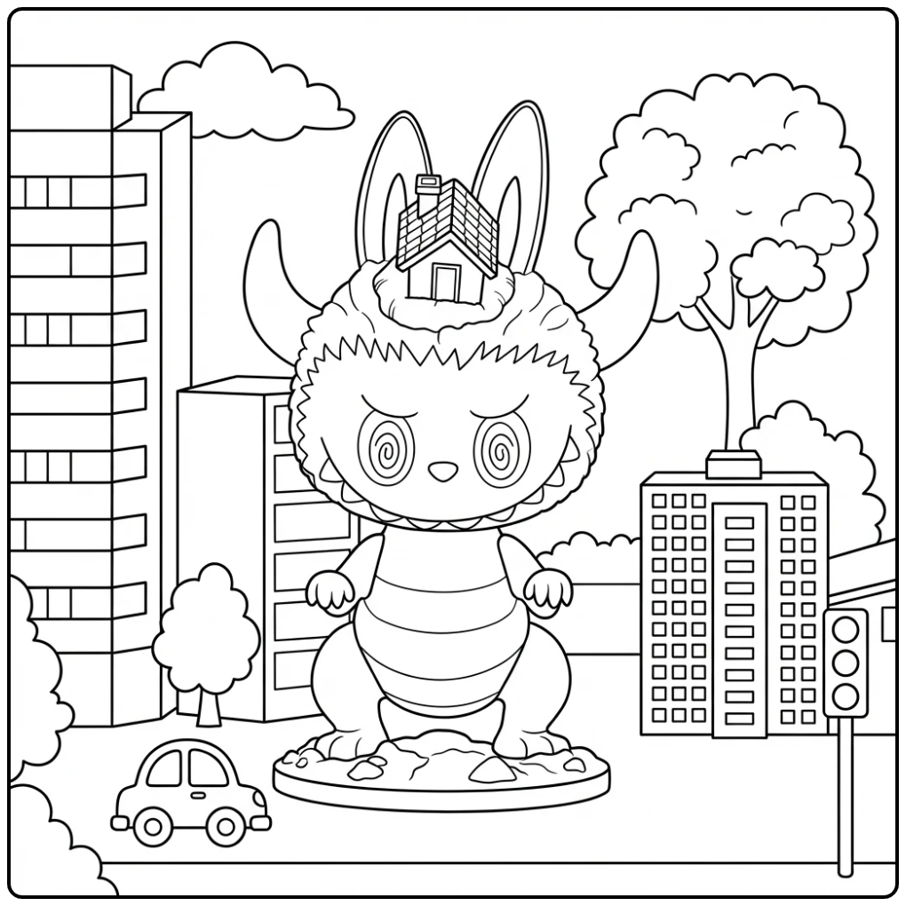 City with Giant Underworld Monster coloring page