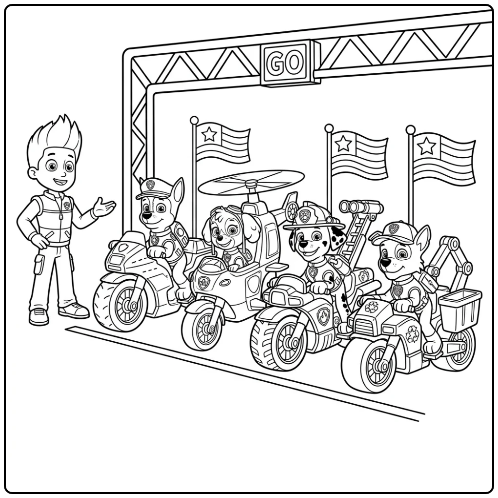 Ready to Start Paw Patrol Moto Pups Team coloring page