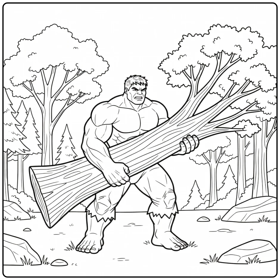 Strong Hulk Tree Trunk in the Forest coloring page