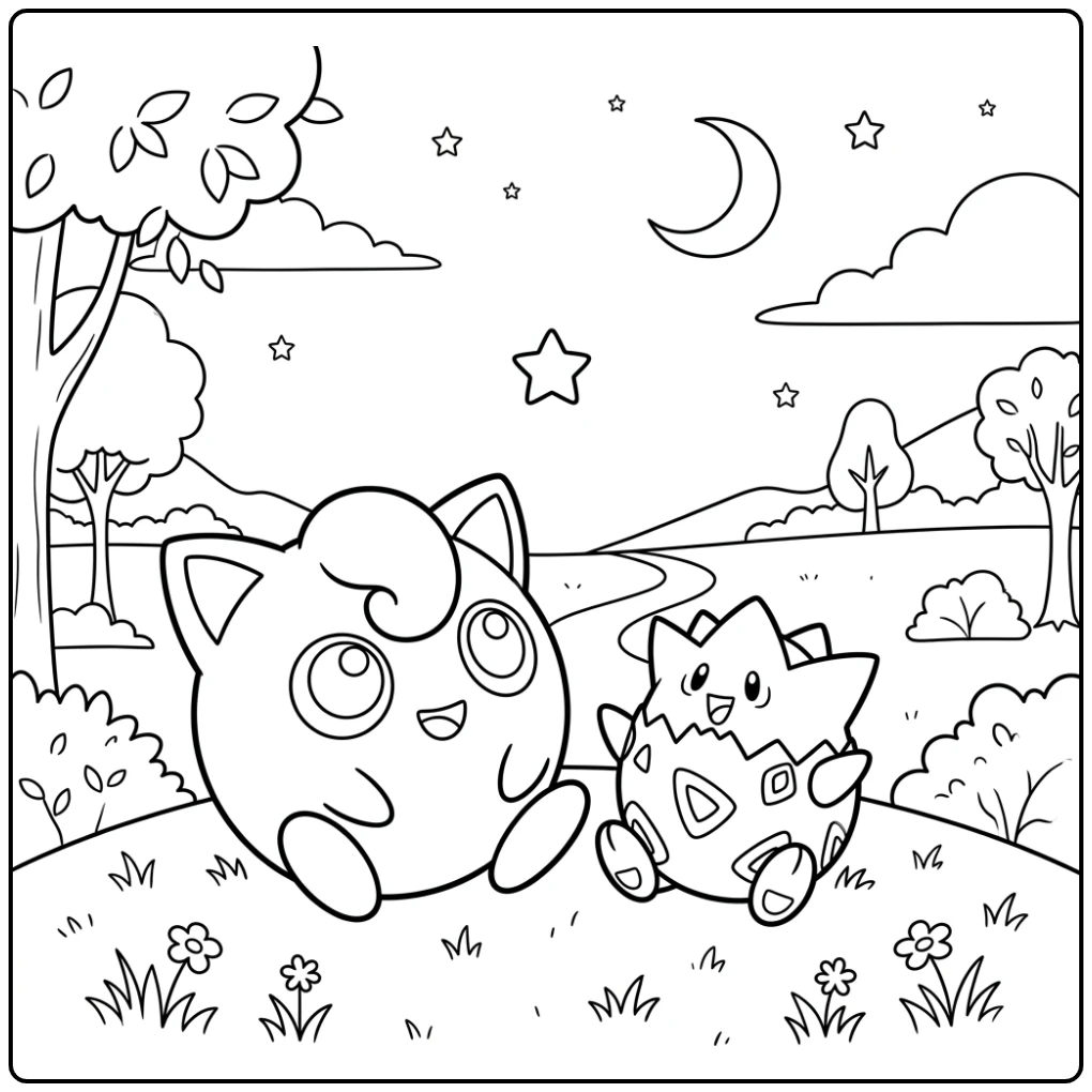 Easy Pokemon Stargazing with Jigglypuff and Togepi coloring page