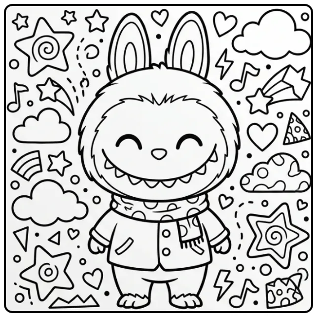Stylish Labubu with Clothes and Little Stars coloring page