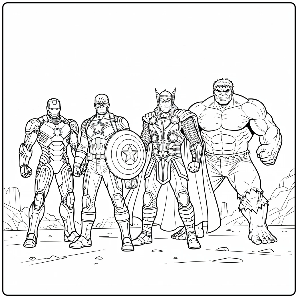 Tough Avengers the Superhero Team coloring page