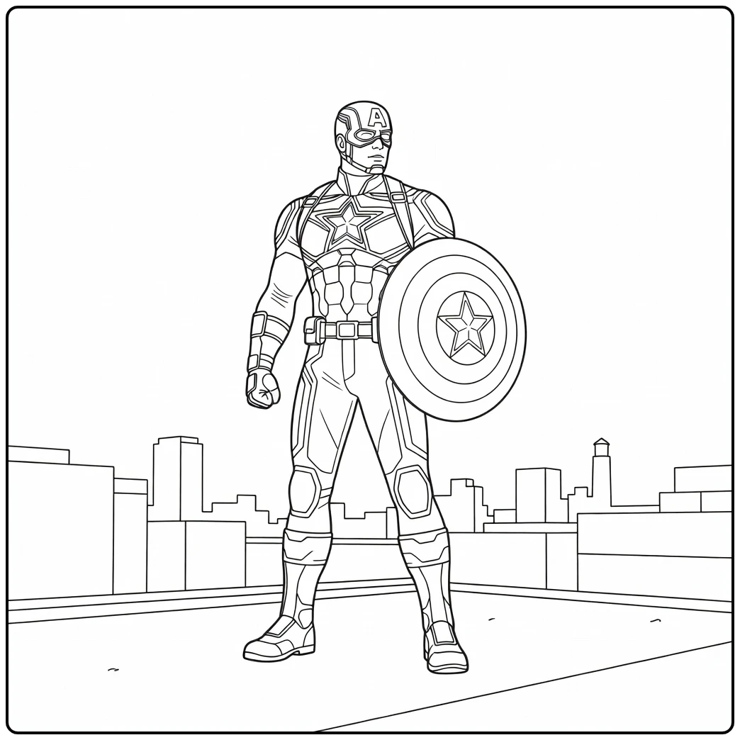 Tough Captain America City on Background coloring page