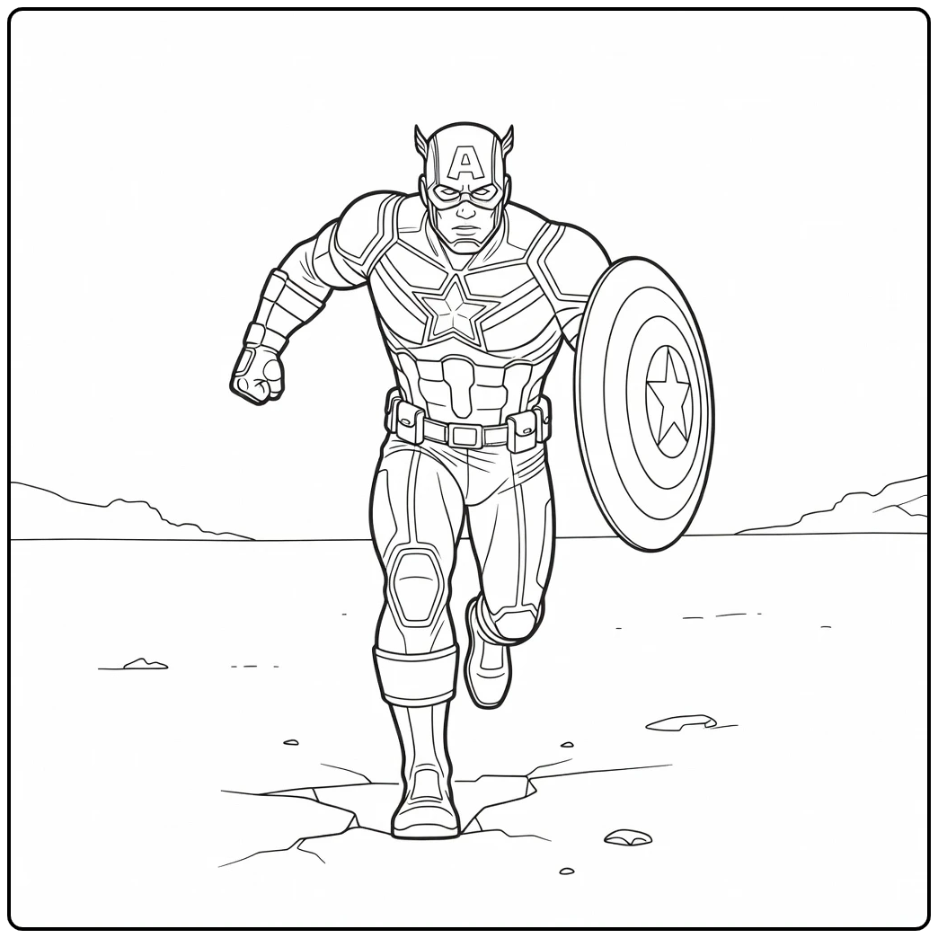 Tough Captain America on the Battlefield coloring page