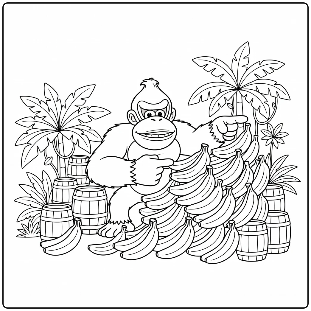 Tough Donkey Kong with a Mountain of Bananas coloring page