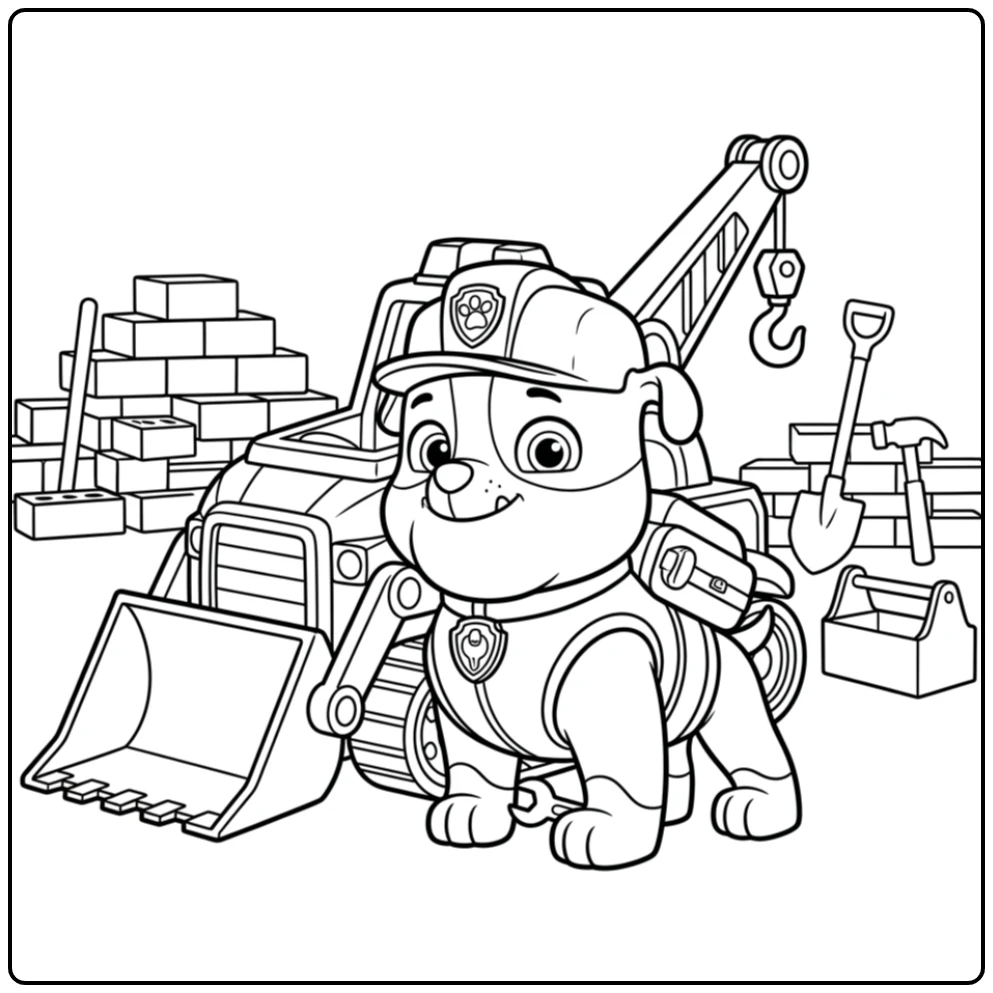 Tough Paw Patrol with Rubble and His Construction Vehicle coloring page