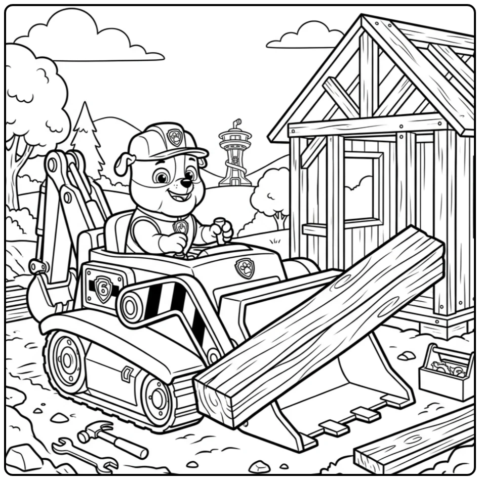 Tough Paw Patrol Rubble Tilt Beam with His Bulldozer coloring page