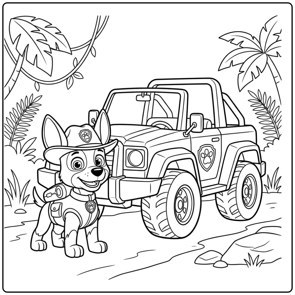 Tough Paw Patrol Tracker with His Jungle Jeep coloring page
