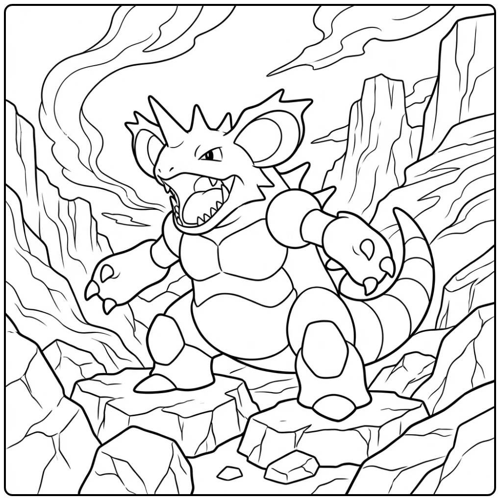 Tough Nidoking in a Rocky Setting coloring page