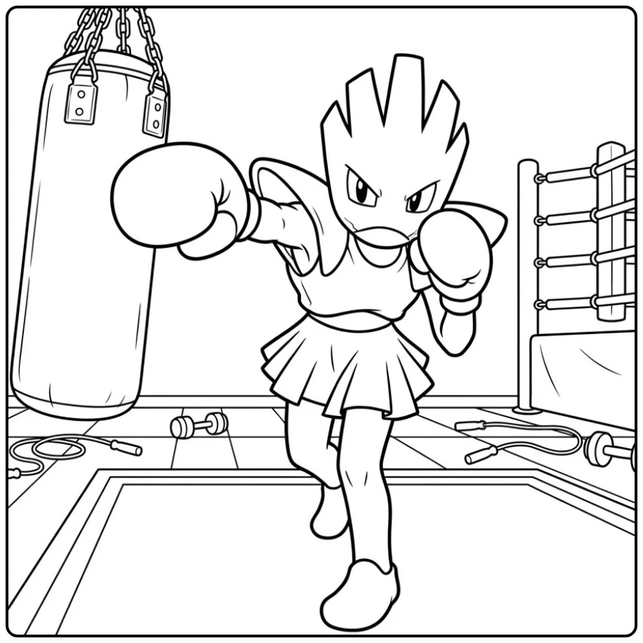 Tough Pokemon Hitmonchan Punching Bag in the Gym coloring page