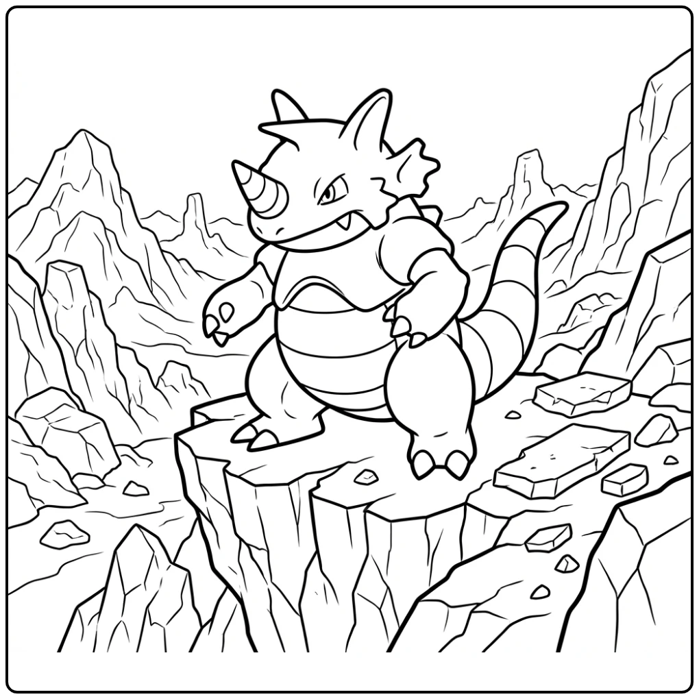 Tough Pokemon Rhydon in the Rocks coloring page
