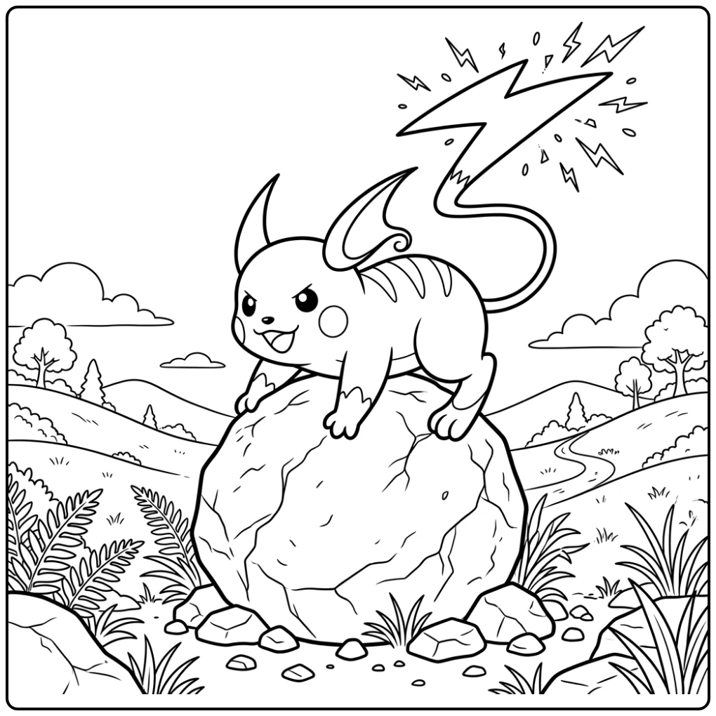 Tough Raichu with Sparks on a Rock coloring page