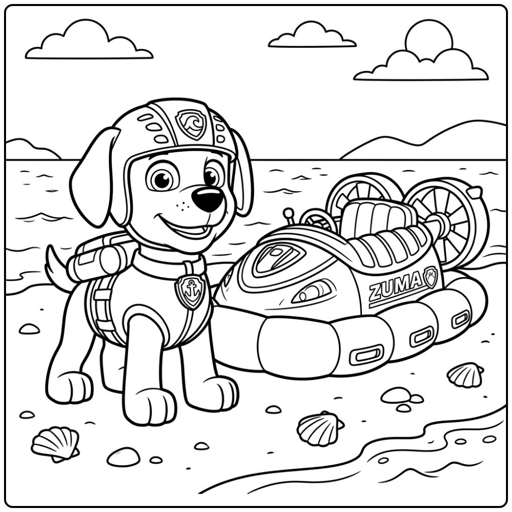 Tough Zuma Paw Patrol Beach Adventure coloring page