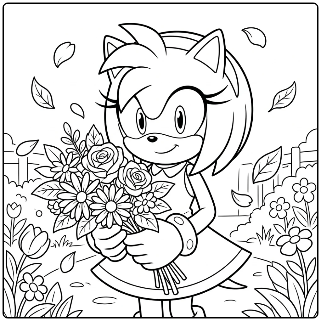 Radiant Amy Rose with a Bouquet coloring page