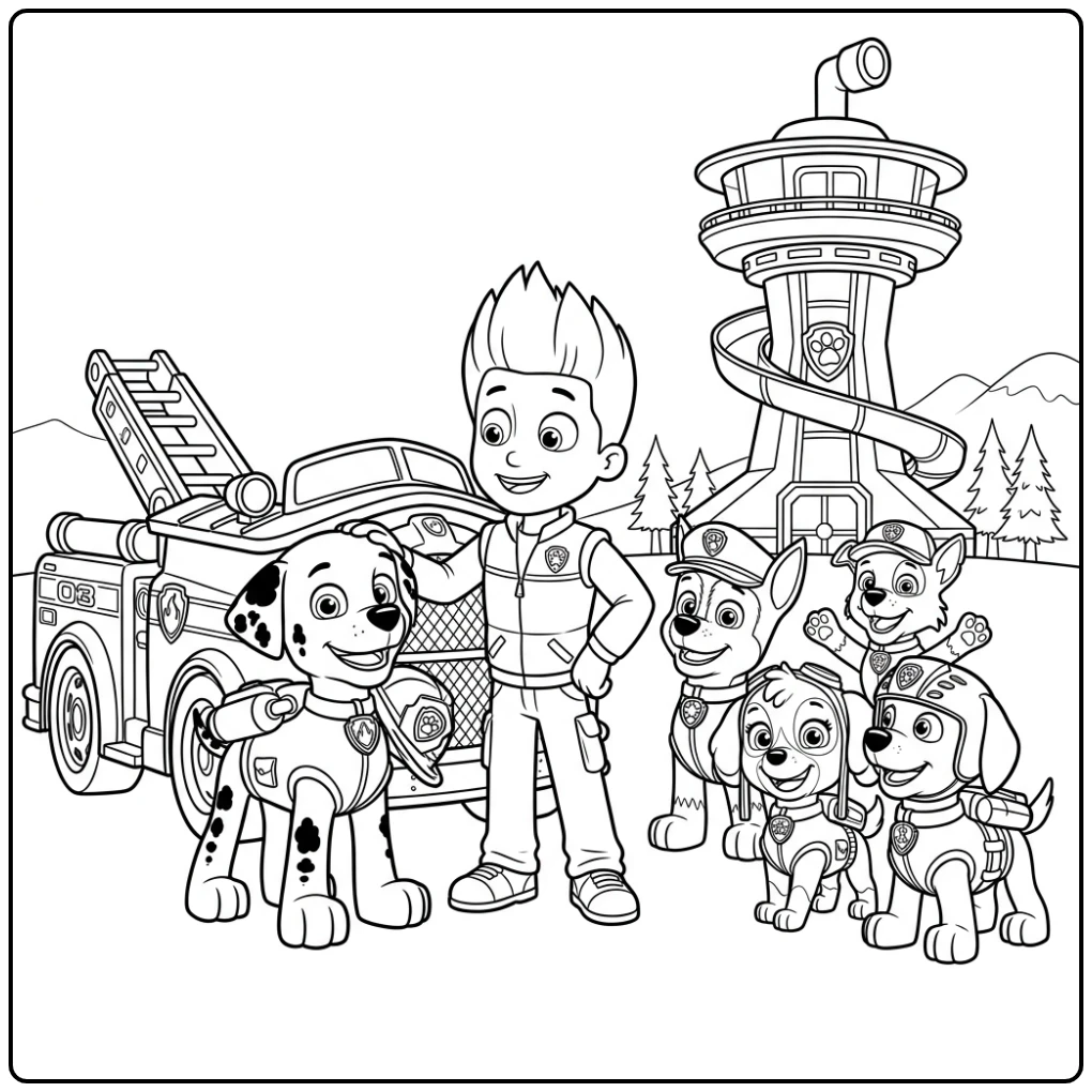 Successful Rescue Paw Patrol Marshall with Friends coloring page