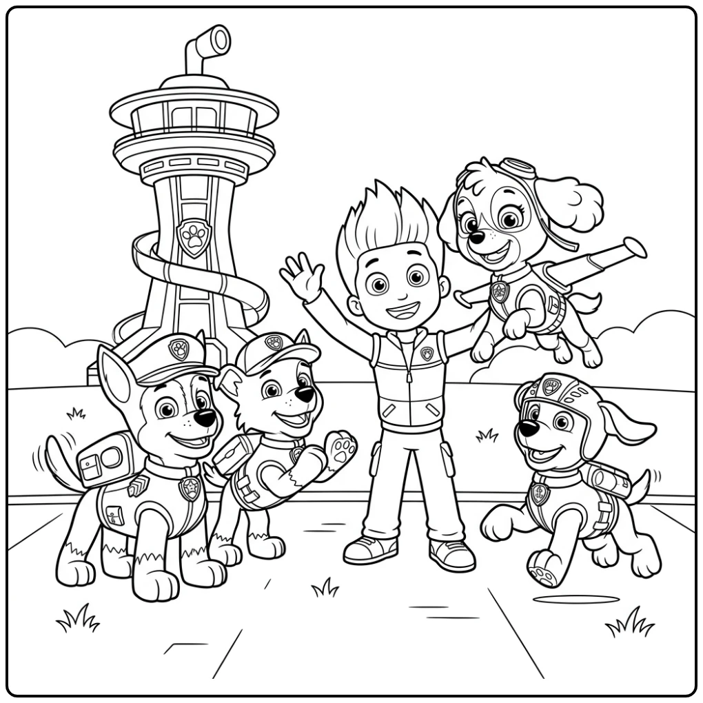 Successful Rescue Skye Paw Patrol Team and Ryder coloring page
