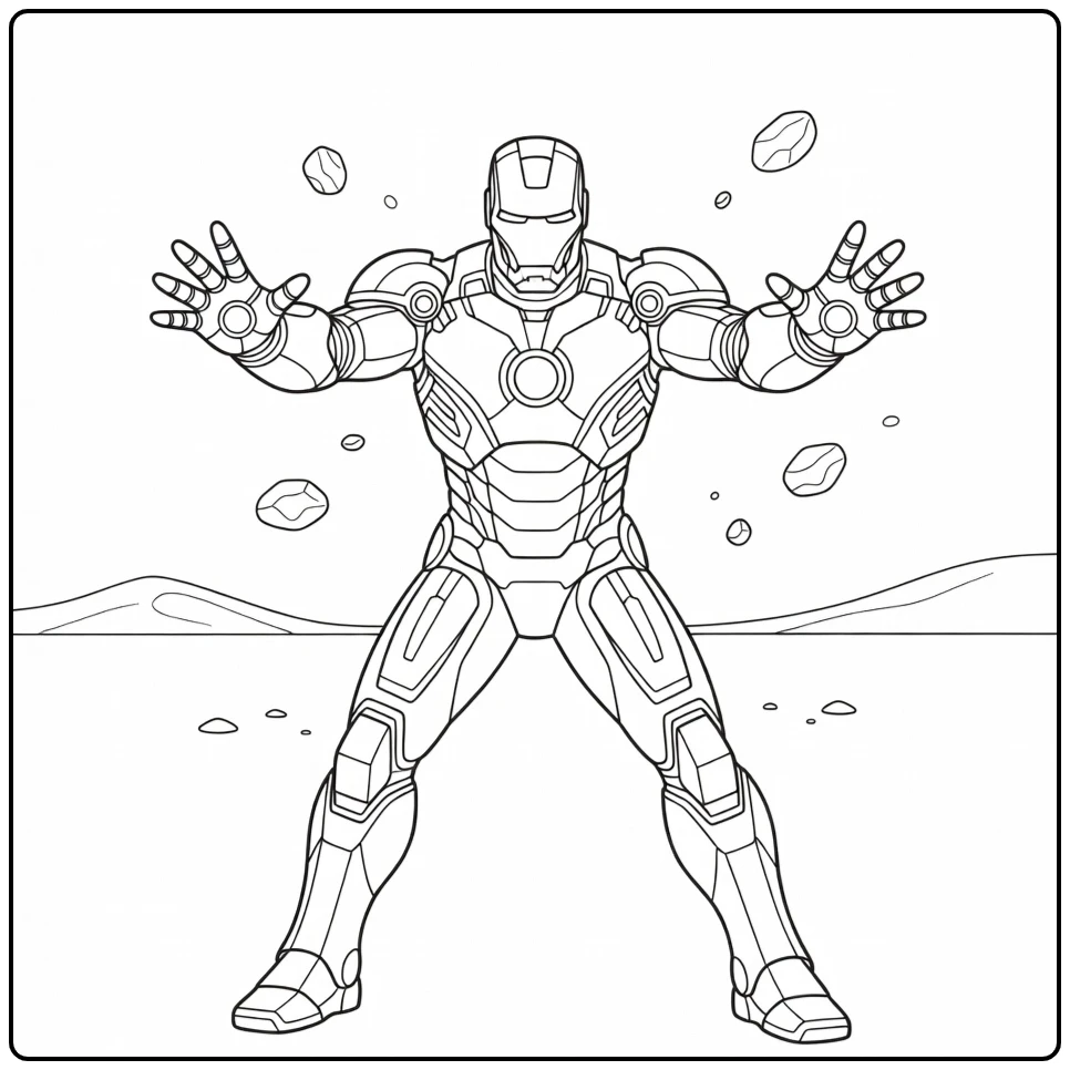 Iron Man coloring page in a high-tech armor pose