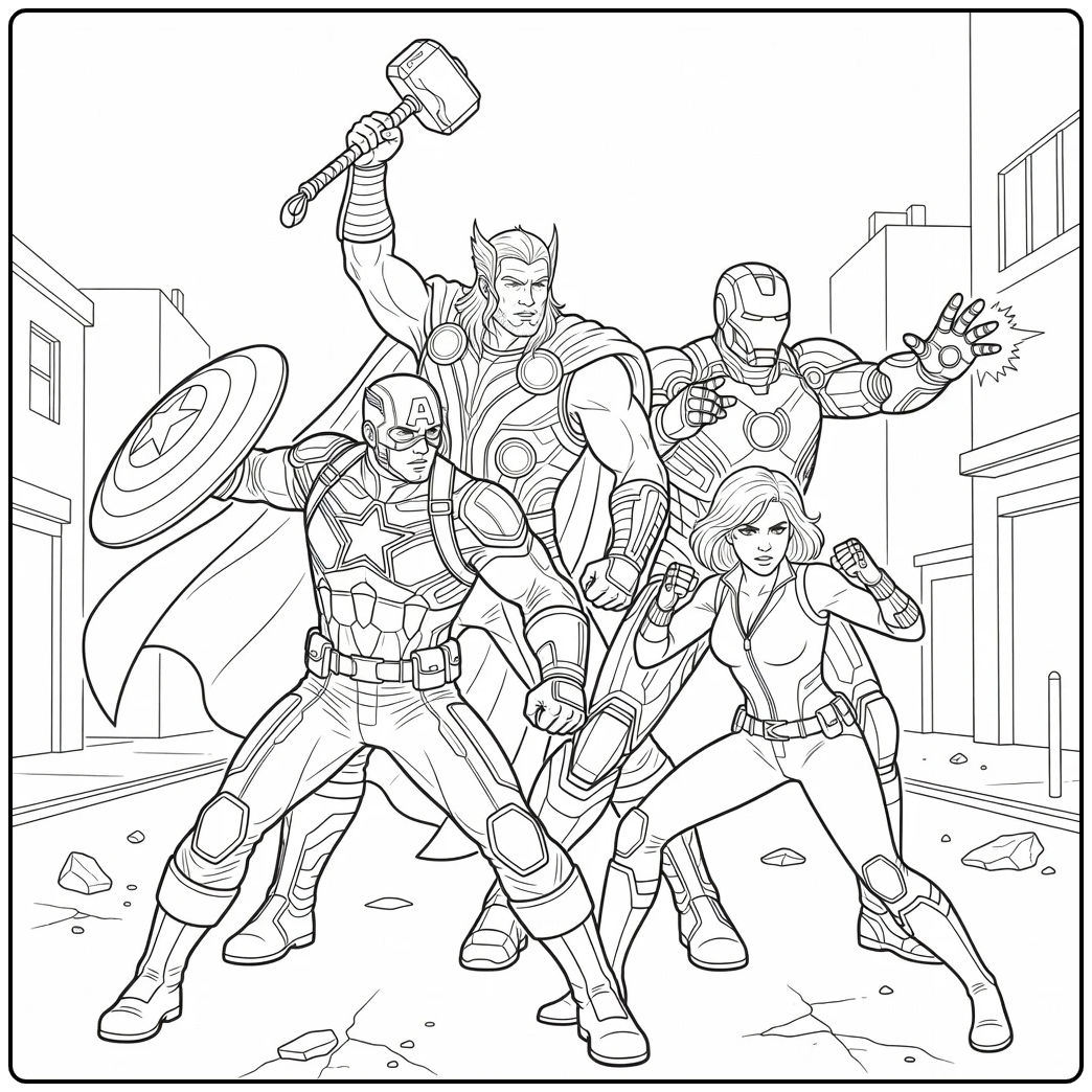 Cool Avengers in the City coloring page