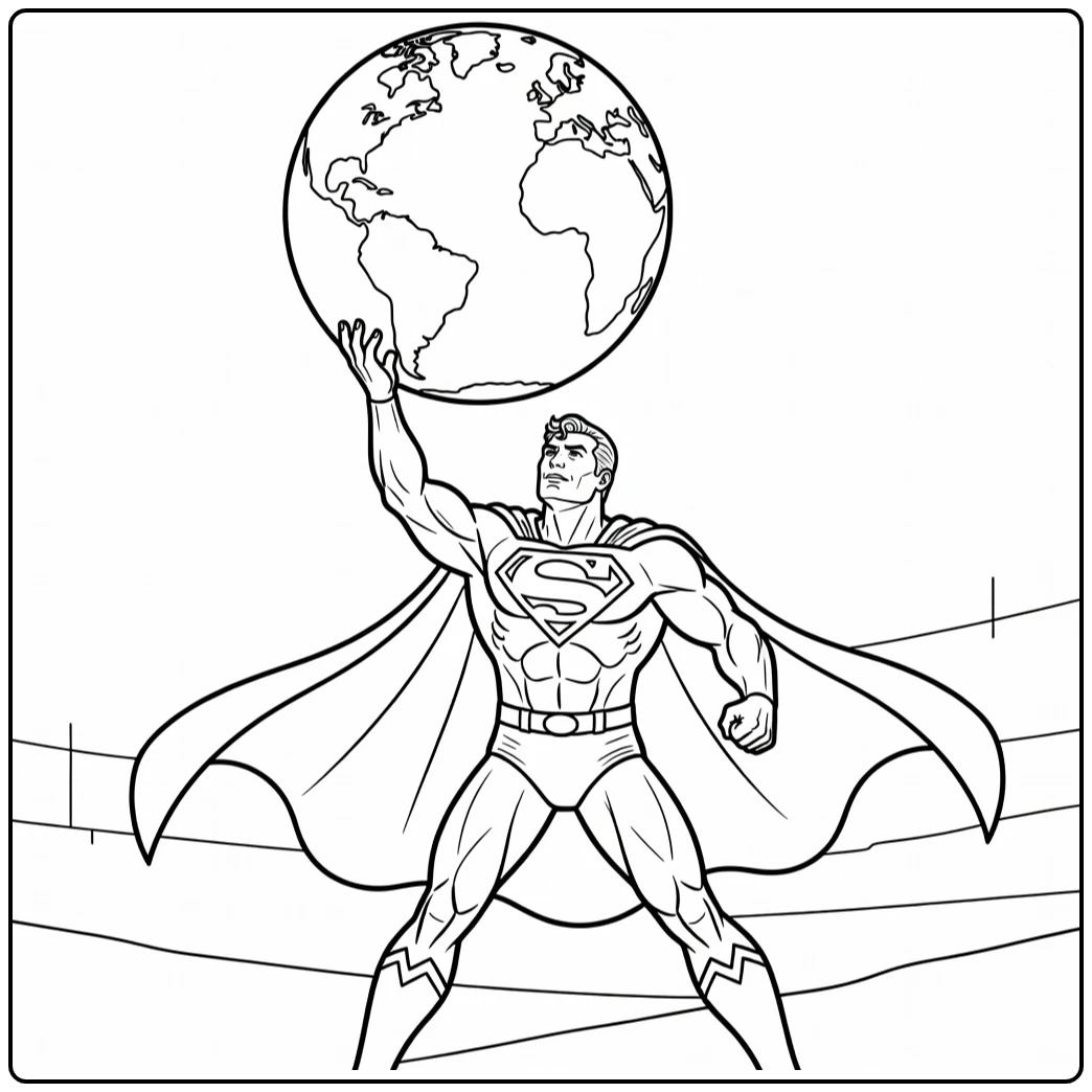 Superman Dramatic Rescue with Globe coloring page