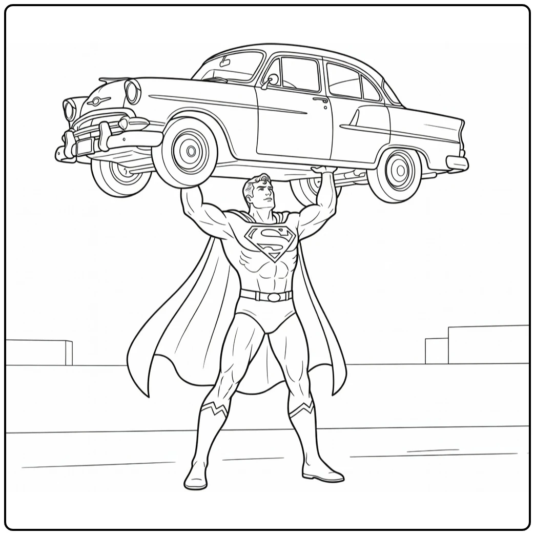 Superman Powerful Car Lift coloring page