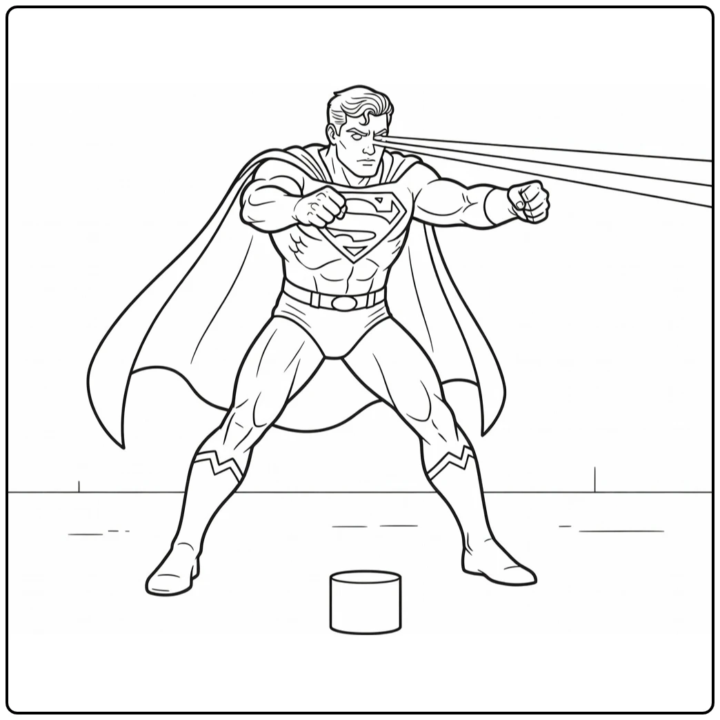 Superman Powerful Heat Vision Pose coloring page