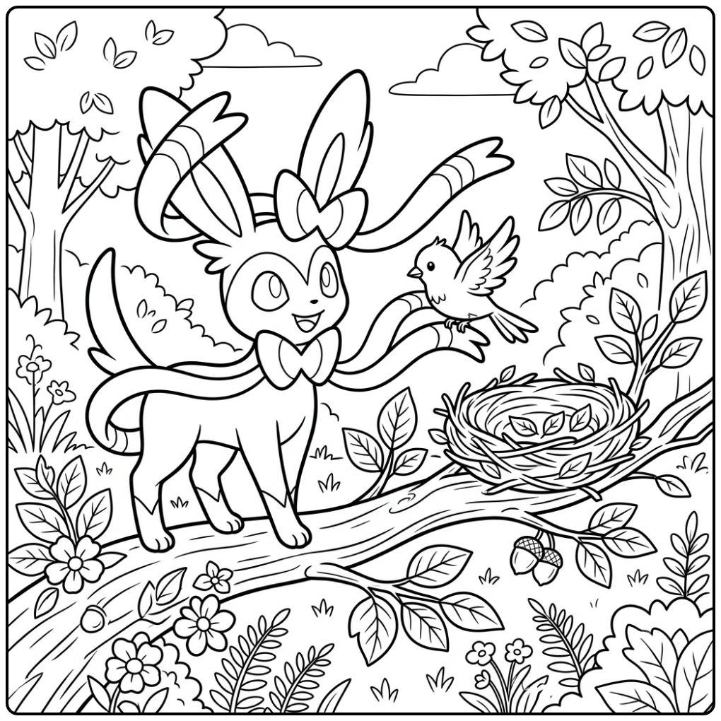 Sylveon Friendship with a Lost Bird coloring page