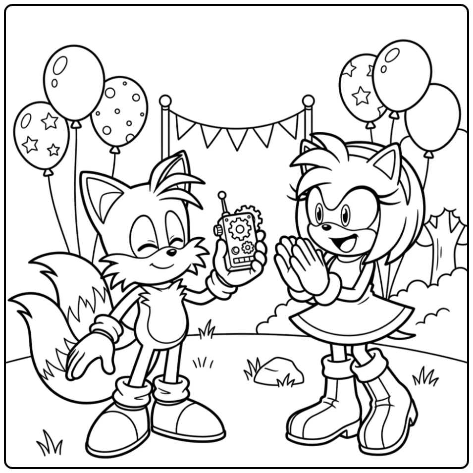 Festive Celebration of Tails and Amy coloring page