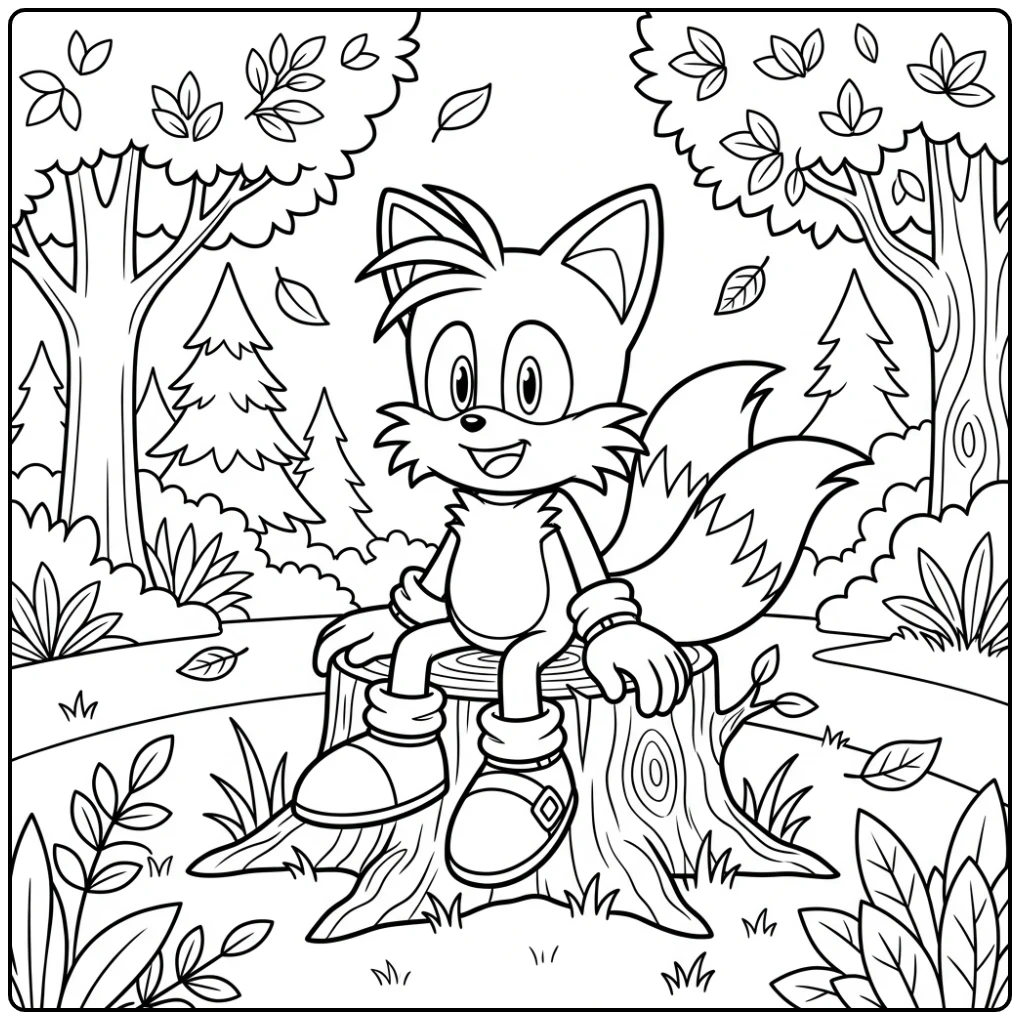 In the Forest Tails on a Tree Stump coloring page