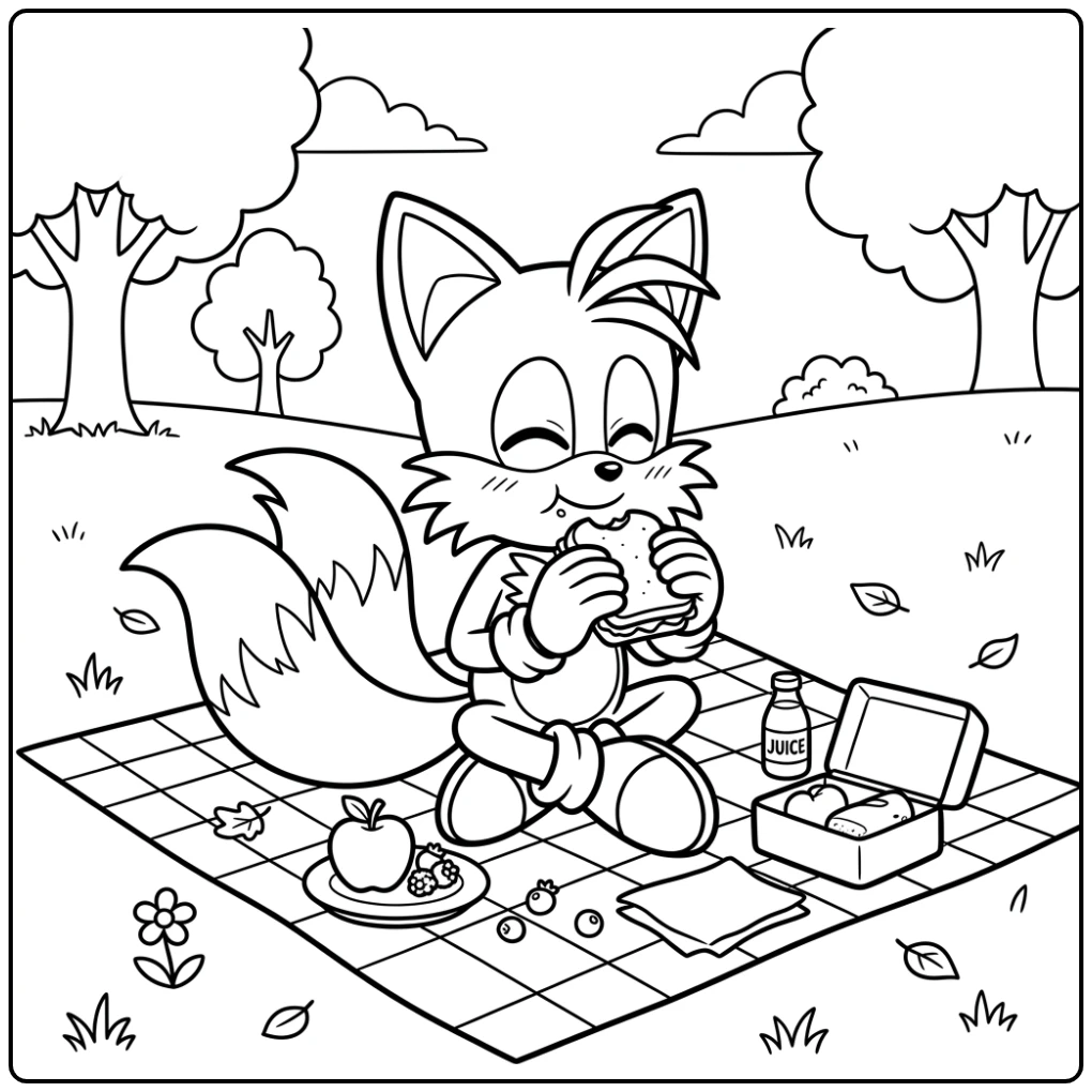 Tails Picnic Fun with a Delicious Snack coloring page
