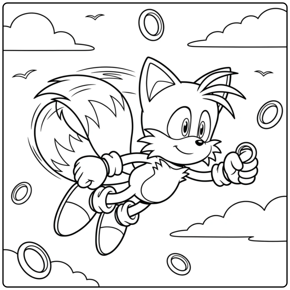 Heroic Tails Flying with Floating Rings coloring page